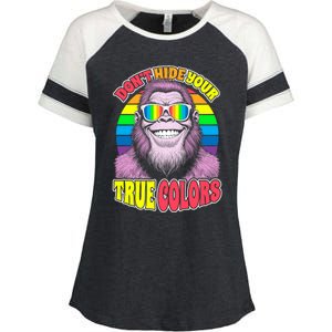 Pride Bigfoot Pink DonT Hide Your True Colors Rainbow Great Gift Enza Ladies Jersey Colorblock Tee