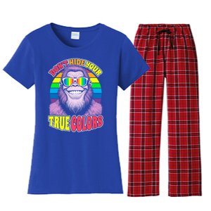 Pride Bigfoot Pink DonT Hide Your True Colors Rainbow Great Gift Women's Flannel Pajama Set