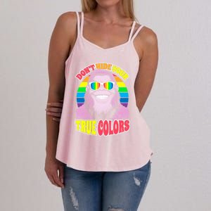 Pride Bigfoot Pink DonT Hide Your True Colors Rainbow Great Gift Women's Strappy Tank