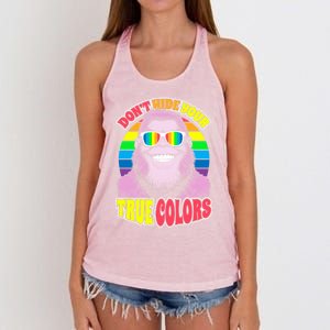 Pride Bigfoot Pink DonT Hide Your True Colors Rainbow Great Gift Women's Knotted Racerback Tank