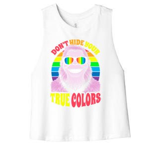 Pride Bigfoot Pink DonT Hide Your True Colors Rainbow Great Gift Women's Racerback Cropped Tank