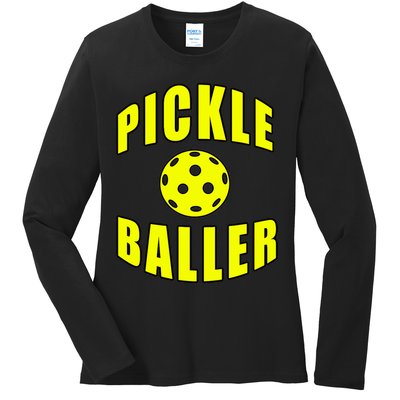 Pickle Baller Pickleball Player Design Ladies Long Sleeve Shirt