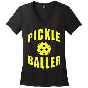 Pickle Baller Pickleball Player Design Women's V-Neck T-Shirt