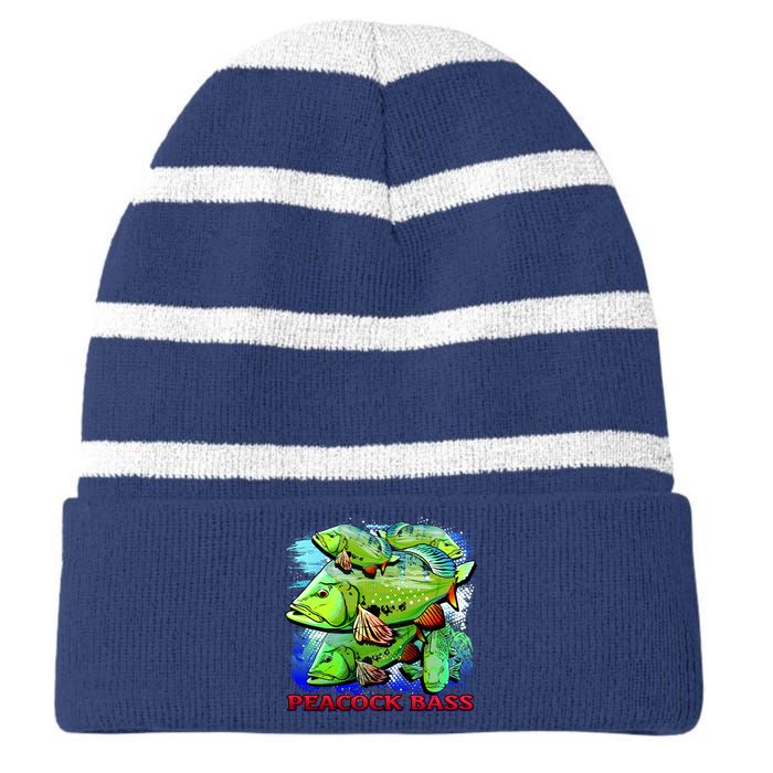 Peacock Bass Striped Beanie with Solid Band