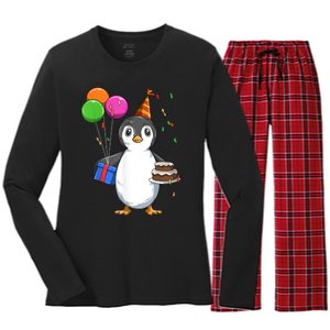 Penguin Birthday Penguin Birthday Party Penguin Theme Women's Long Sleeve Flannel Pajama Set 