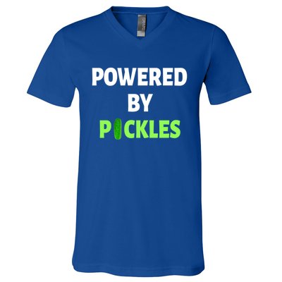 Powered By Pickles Funny Dill Pickle Lover Gift Veggie Food Gift V-Neck T-Shirt