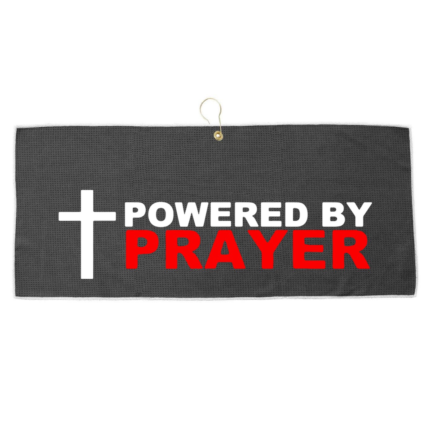 Powered By Prayer Large Microfiber Waffle Golf Towel
