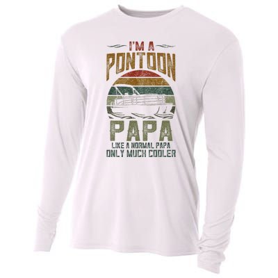 Pontoon Boat Papa Fathers Day Boating Captain Grandpa Cooling Performance Long Sleeve Crew