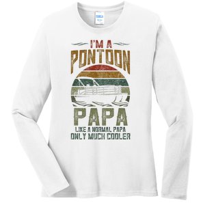 Pontoon Boat Papa Fathers Day Boating Captain Grandpa Ladies Long Sleeve Shirt