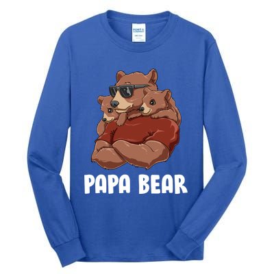 Papa Bear Papa Of Twins Siblings Daughter Son Papa Bear Gift Tall Long Sleeve T-Shirt