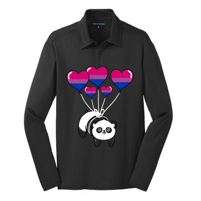 Panda Bisexual Pride Gift Silk Touch Performance Long Sleeve Polo