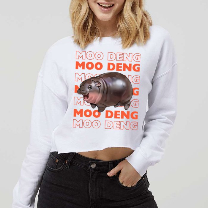 Pygmy Bouncy Pig In Thai Costume Moo Deng Cropped Pullover Crew