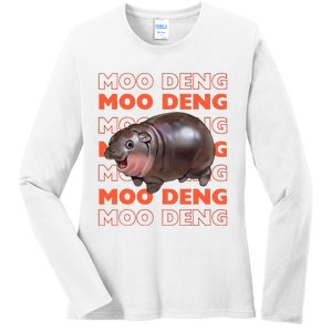 Pygmy Bouncy Pig In Thai Costume Moo Deng Ladies Long Sleeve Shirt