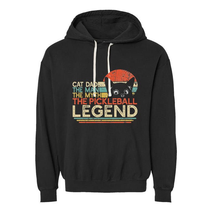 Pickle Ball Player Cat Dad Man Myth Pickleball Legend Garment-Dyed Fleece Hoodie