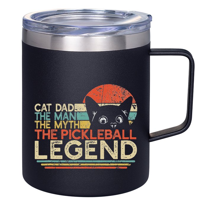 Pickle Ball Player Cat Dad Man Myth Pickleball Legend 12oz Stainless Steel Coffee Mug