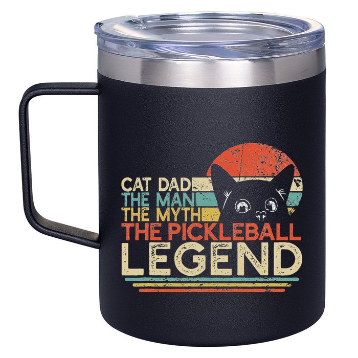 Pickle Ball Player Cat Dad Man Myth Pickleball Legend 12oz Stainless Steel Coffee Mug