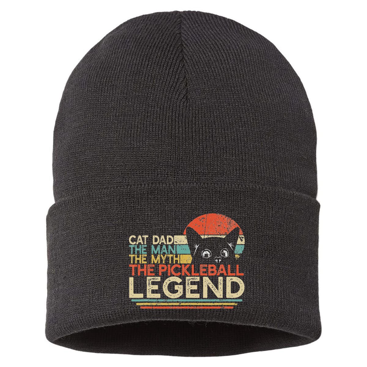 Pickle Ball Player Cat Dad Man Myth Pickleball Legend Sustainable Knit Beanie