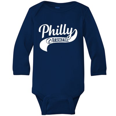 Philly Baseball Player Baby Long Sleeve Bodysuit