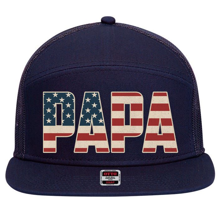 Papa Bold Patriotic American Flag Father’s Day 7 Panel Mesh Trucker Snapback Hat