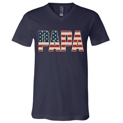 Papa Bold Patriotic American Flag Father’s Day V-Neck T-Shirt