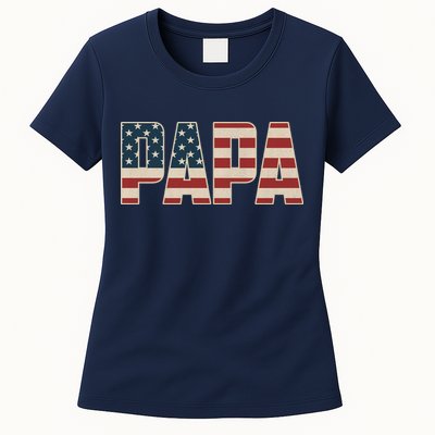 Papa Bold Patriotic American Flag Father’s Day Womens T-Shirt