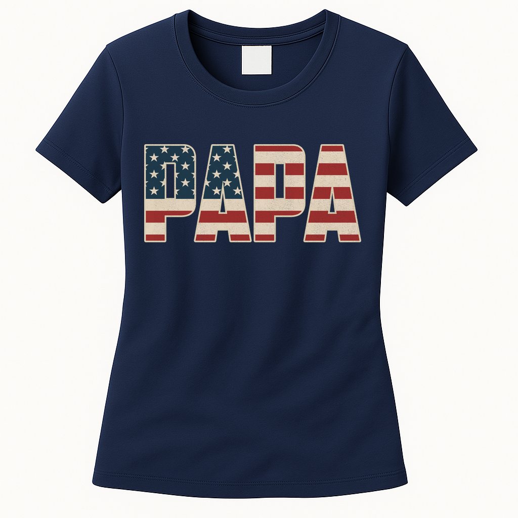 Papa Bold Patriotic American Flag Father’s Day Womens T-Shirt