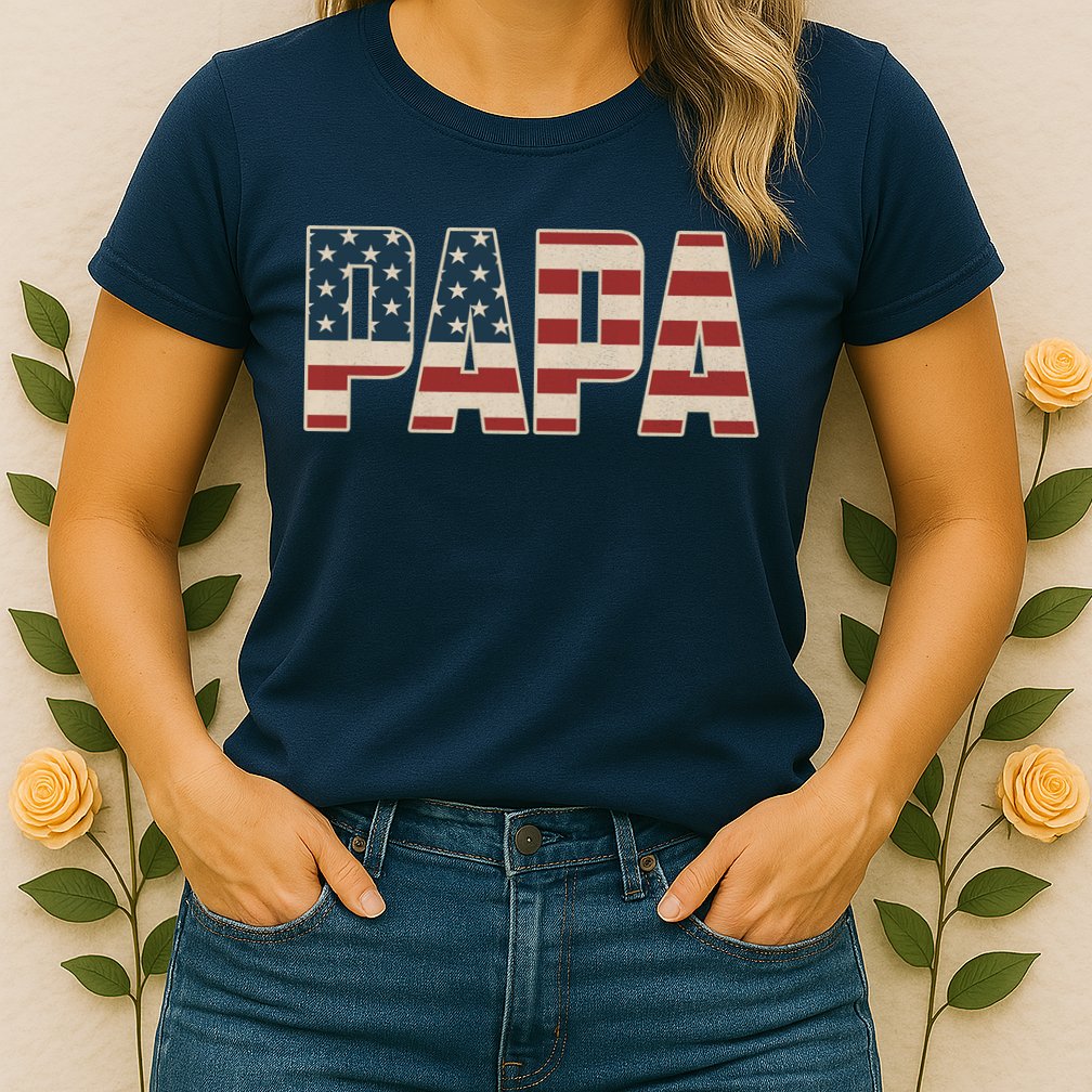 Papa Bold Patriotic American Flag Father’s Day Womens T-Shirt