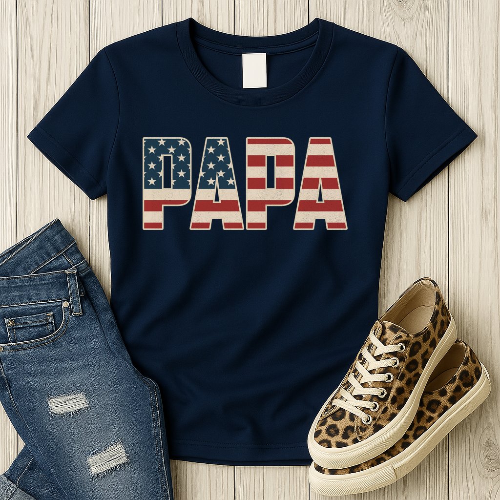 Papa Bold Patriotic American Flag Father’s Day Womens T-Shirt
