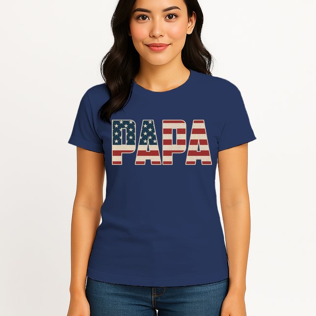 Papa Bold Patriotic American Flag Father’s Day Womens T-Shirt