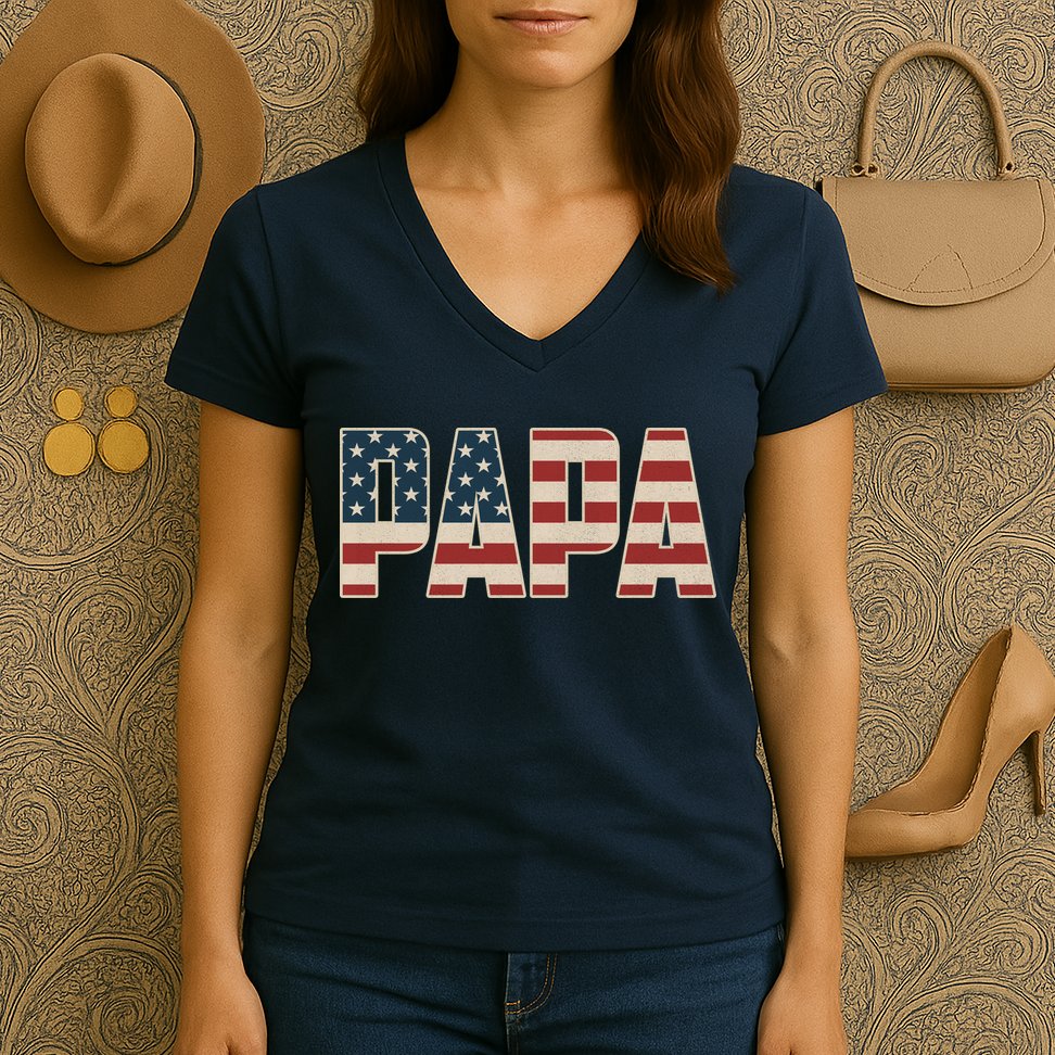 Papa Bold Patriotic American Flag Father’s Day Women's V-Neck T-Shirt