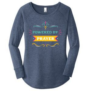 Powered By Prayer Christian Cross Jesus Believer Praying Fan Cool Gift Women's Perfect Tri Tunic Long Sleeve Shirt