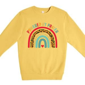 Powered By Prayer Cute Rainbow Praying Christian God Faith Funny Gift Premium Crewneck Sweatshirt