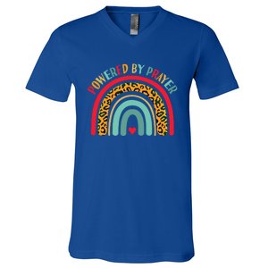 Powered By Prayer Cute Rainbow Praying Christian God Faith Funny Gift V-Neck T-Shirt