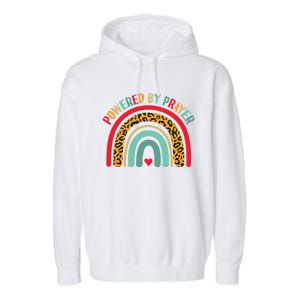 Powered By Prayer Cute Rainbow Praying Christian God Faith Funny Gift Garment-Dyed Fleece Hoodie