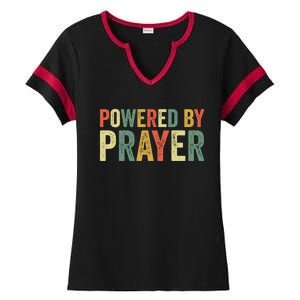 Powered By Prayer God Believer Pray Christian Faith Religion Gift Ladies Halftime Notch Neck Tee