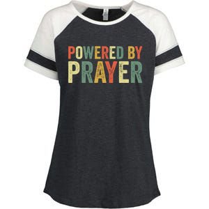 Powered By Prayer God Believer Pray Christian Faith Religion Gift Enza Ladies Jersey Colorblock Tee