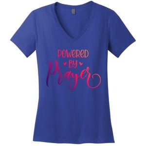 Powered By Prayer Gift Christian Faith Religious Outfit Gift Women's V-Neck T-Shirt