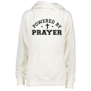 Powered By Prayer Praying Christian Cross Jesus Follower Great Gift Womens Funnel Neck Pullover Hood