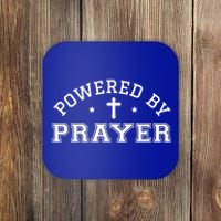 Powered By Prayer Praying Christian Cross Jesus Follower Great Gift Coaster