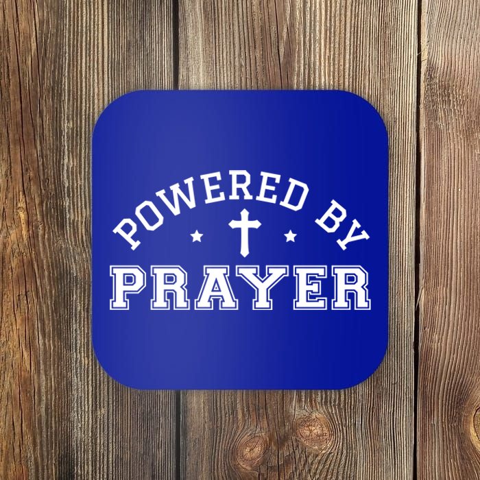 Powered By Prayer Praying Christian Cross Jesus Follower Great Gift Coaster