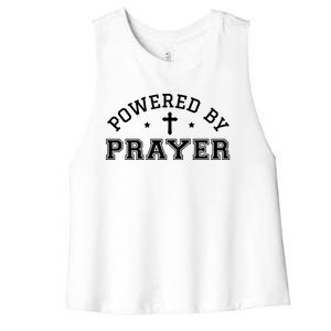 Powered By Prayer Praying Christian Cross Jesus Follower Great Gift Women's Racerback Cropped Tank