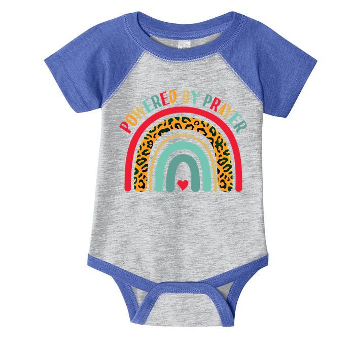 Powered By Prayer Cute Rainbow Praying Christian God Faith Gift Infant Baby Jersey Bodysuit