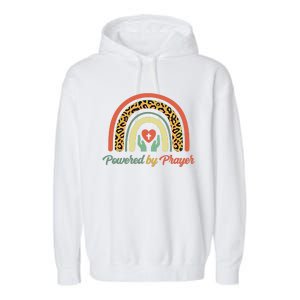 Powered By Prayer Rainbow Praying Christian Jesus Follower Meaningful Gift Garment-Dyed Fleece Hoodie