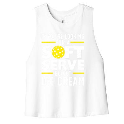 Pickle Ball Player Soft Serve Funny Pickleball Gift For Fans Women's Racerback Cropped Tank