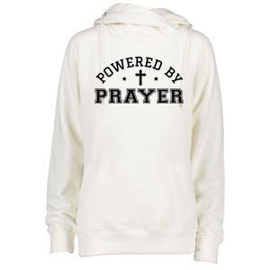 Powered By Prayer Praying Christian Cross Jesus Follower Gift Womens Funnel Neck Pullover Hood