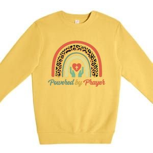 Powered By Prayer Rainbow Praying Christian Jesus Follower Gift Premium Crewneck Sweatshirt