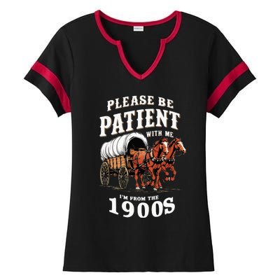 Please Be Patient With Me IM From The 1900s Vintage Ladies Halftime Notch Neck Tee