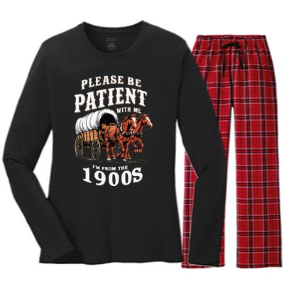 Please Be Patient With Me IM From The 1900s Vintage Women's Long Sleeve Flannel Pajama Set 