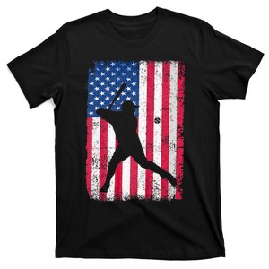 Patriotic Baseball Player 4th Of July Usa American Flag T-Shirt