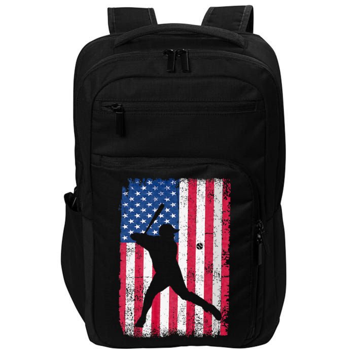 Patriotic Baseball Player 4th Of July Usa American Flag Impact Tech Backpack